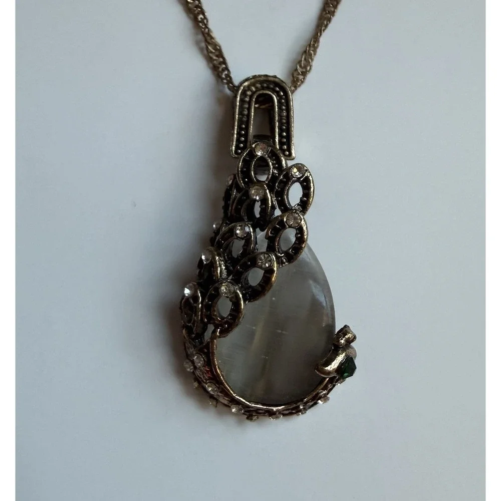 Jeweled Peacock Pendant Necklace Gold Tone Chain Costume Statement Jewelry 20